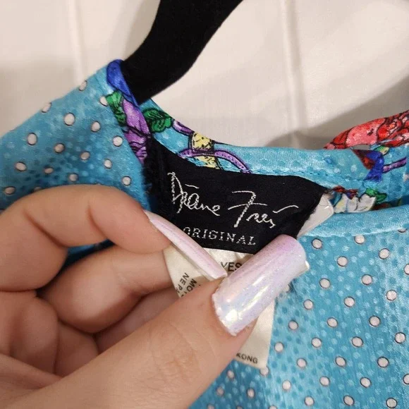 Diane Freis Womens Dress Jacket Set Vtg Georgette Blue Polka Dot Floral Maxi 6 - Picture 12 of 16